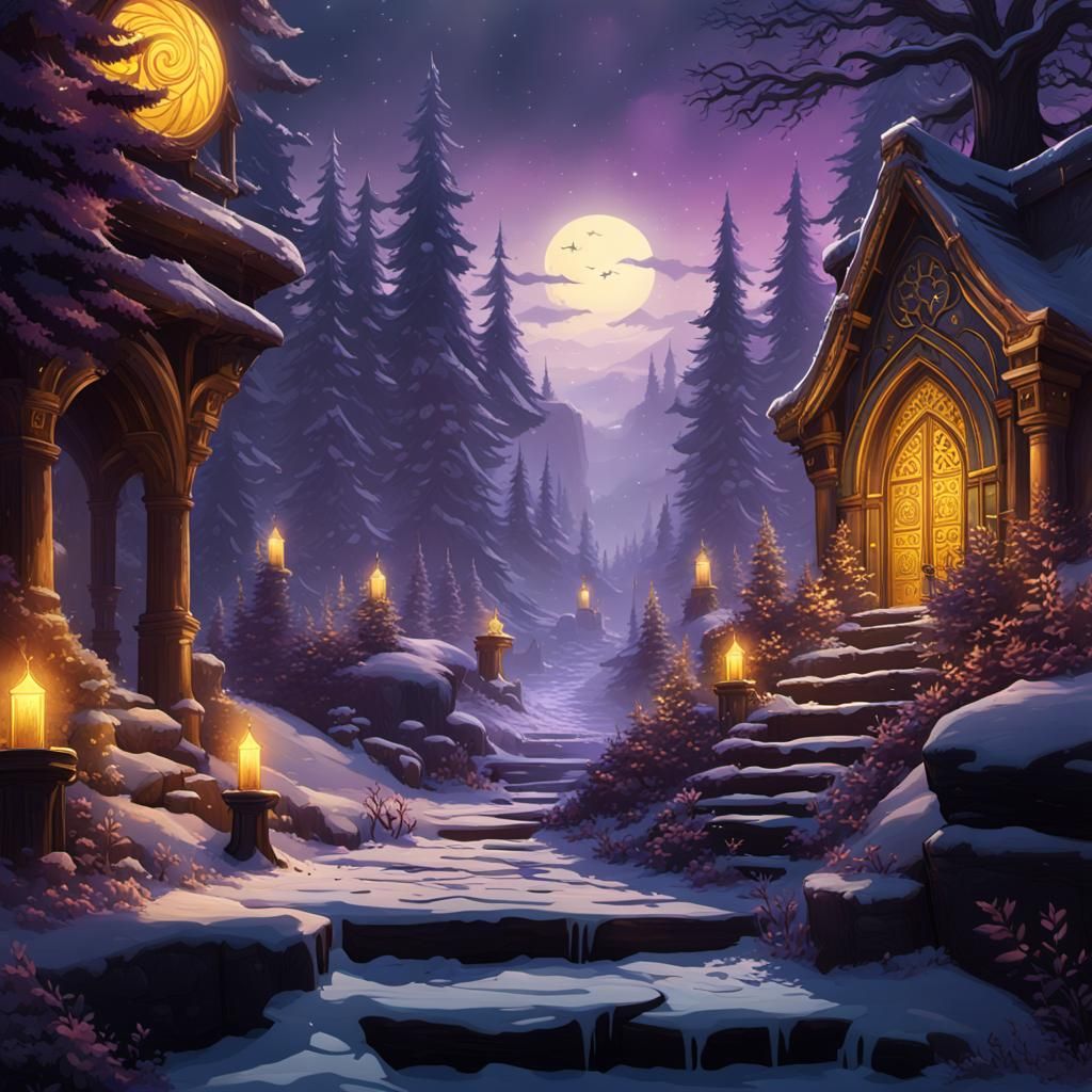 Dark Fantasy Yule Masterpiece in Art Nouveau Style