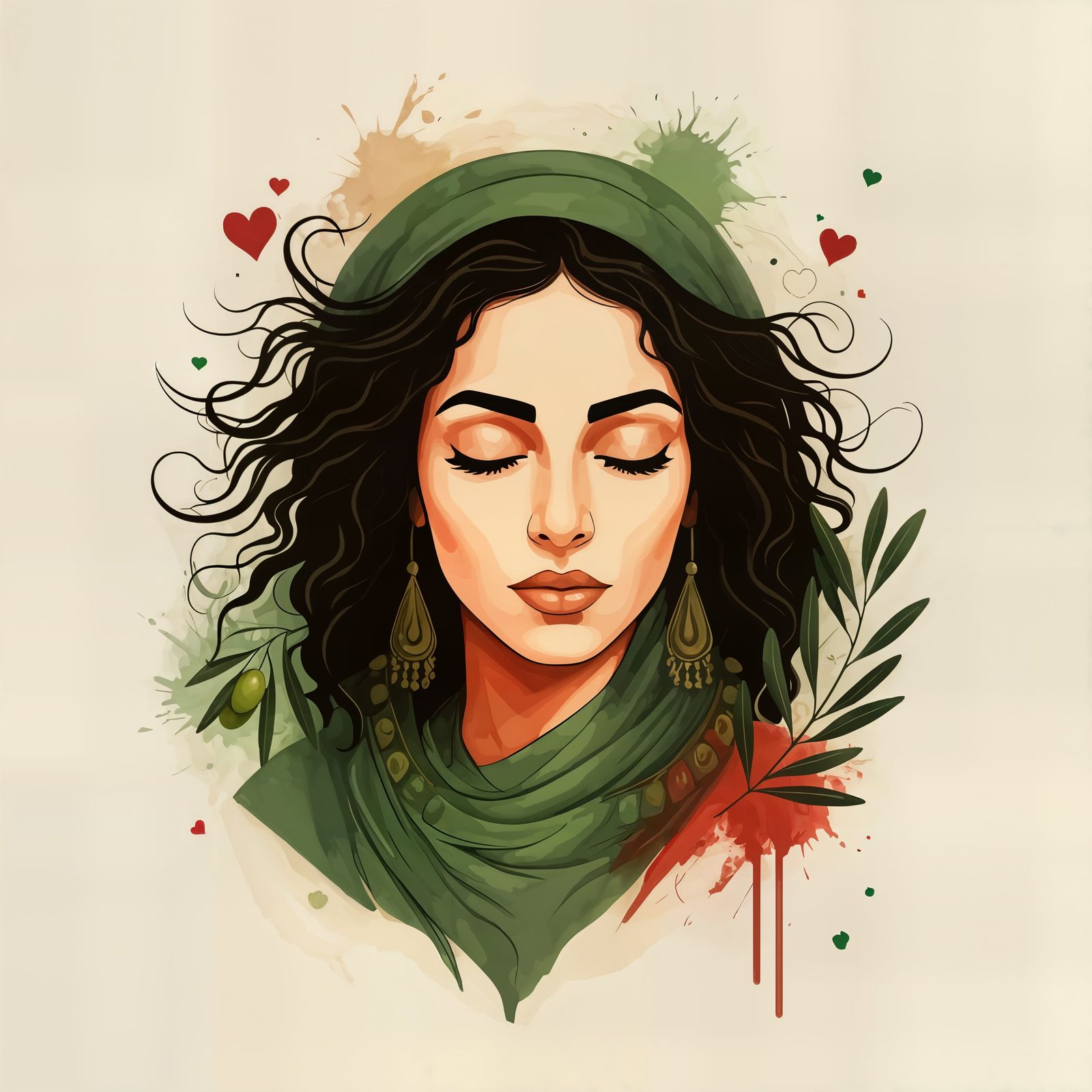 Minimalist Portrait of Palestinian Woman in Traditional Dres...