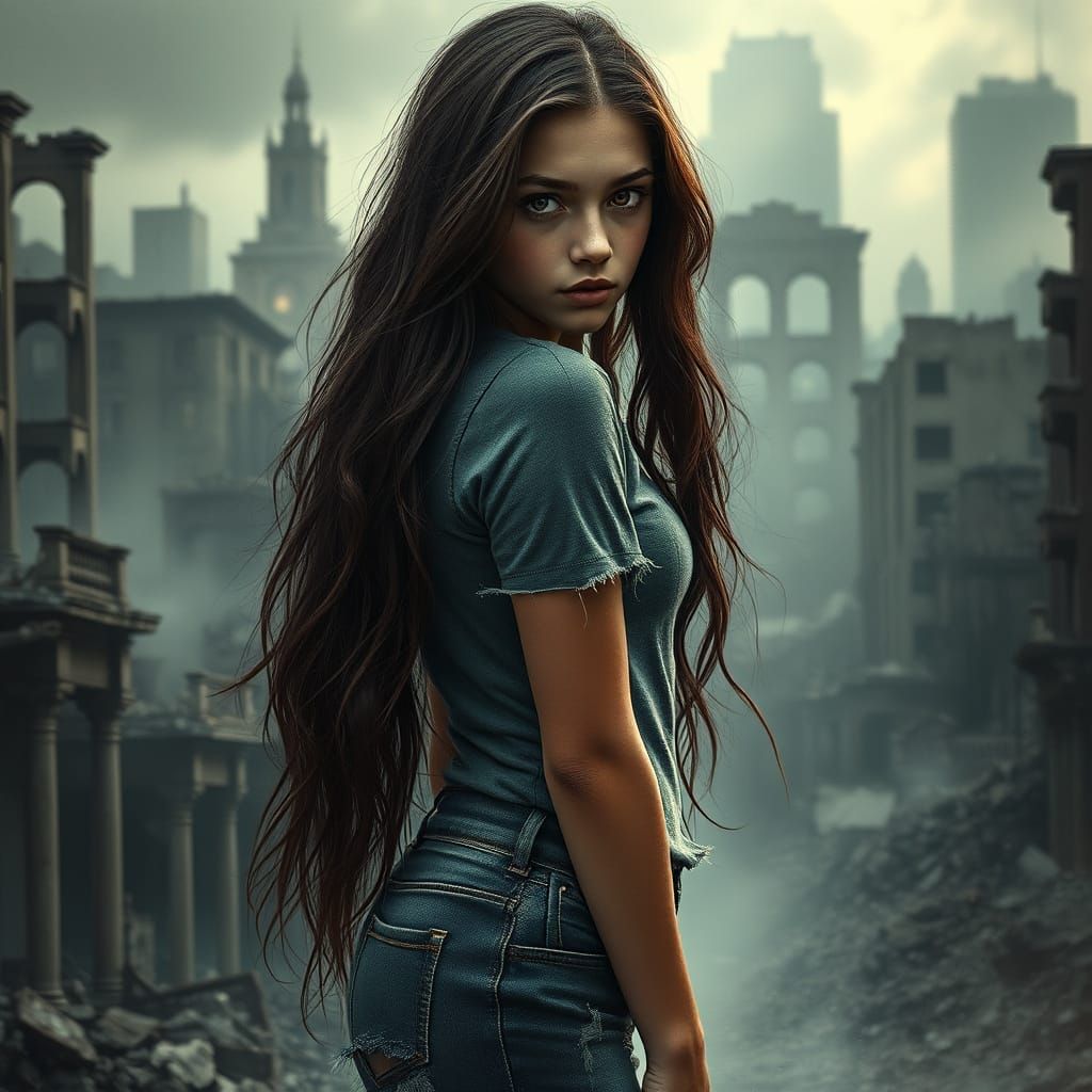 Surreal Cityscape Goddess in Haunting Beauty