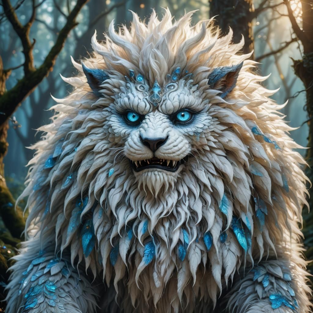 Fluffy White Monster in Enchanted Forest