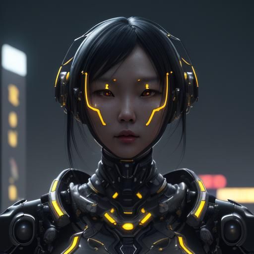 Futuristic Chinese Cyborg Portrait in Sci-Fi Style