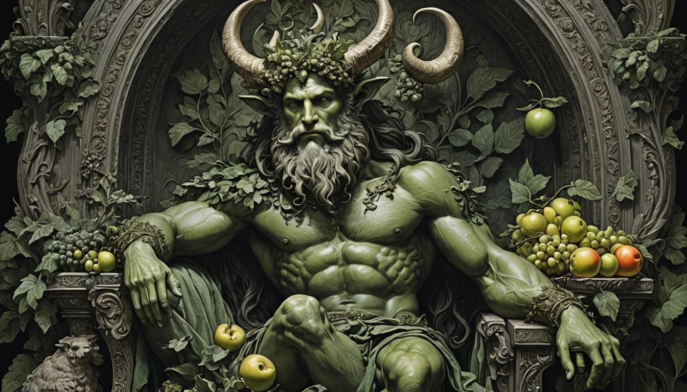 Sensual Satyr on Throne in Doré Style