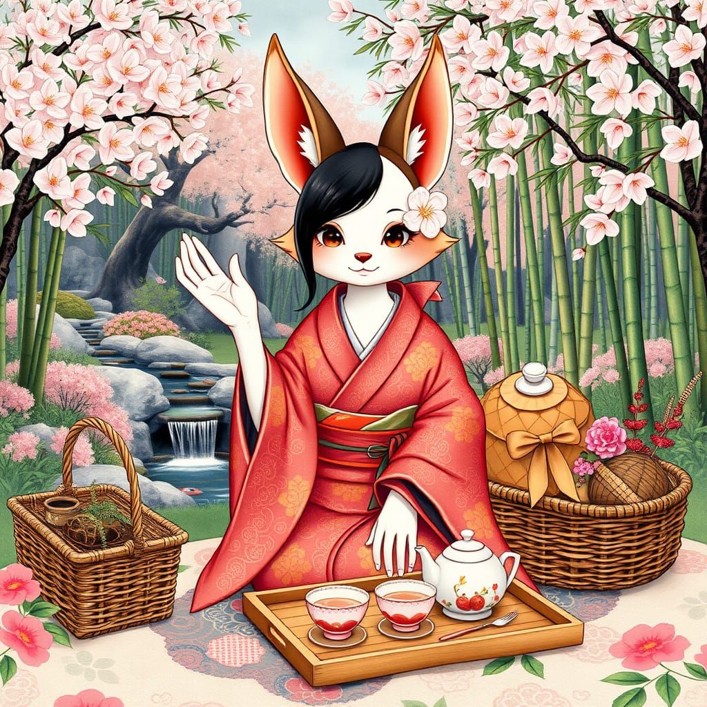 Kitsune in Japanese Garden, Murakami and Jean Style