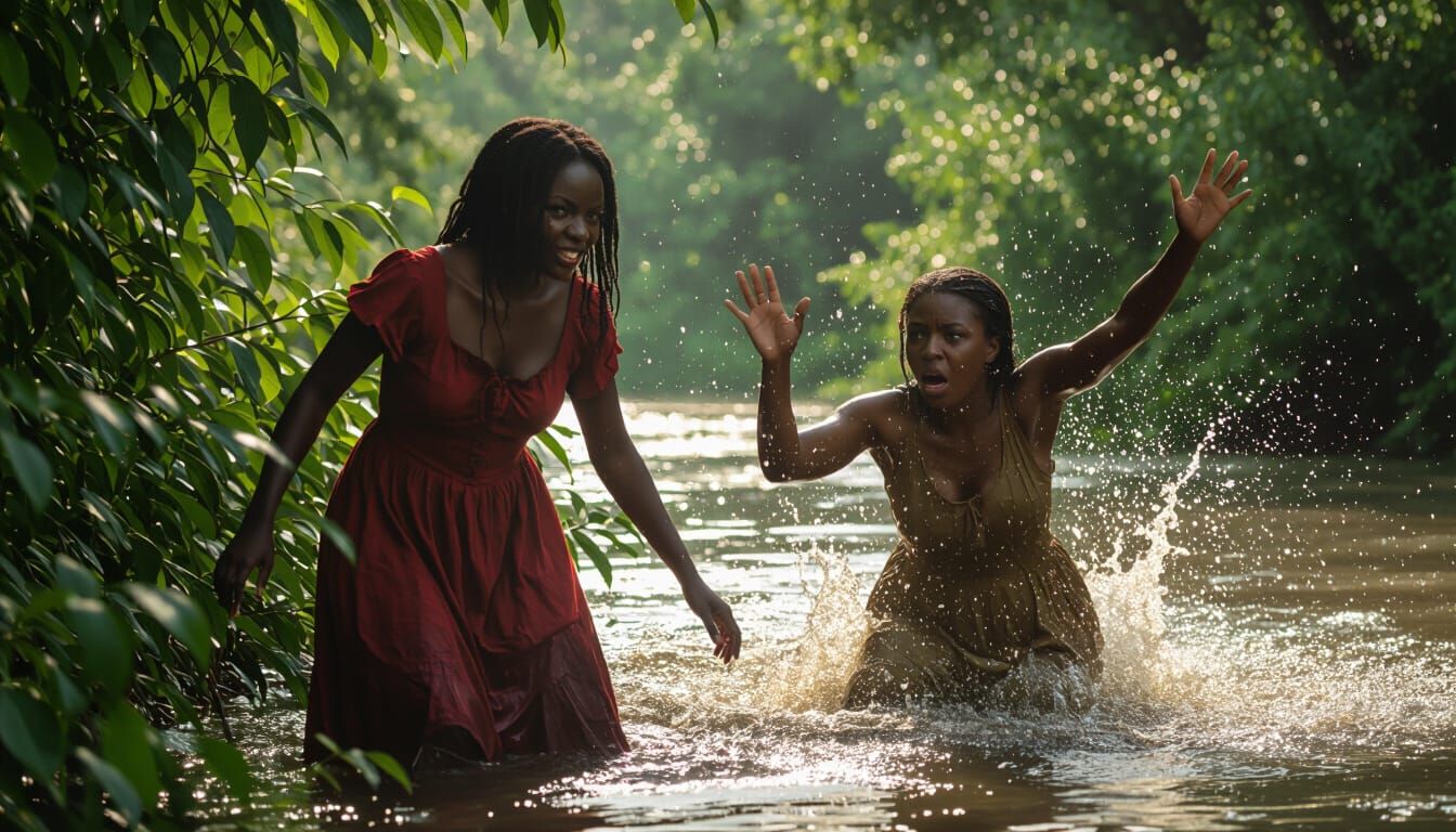 Dramatic African River Scene in Cinematic Style