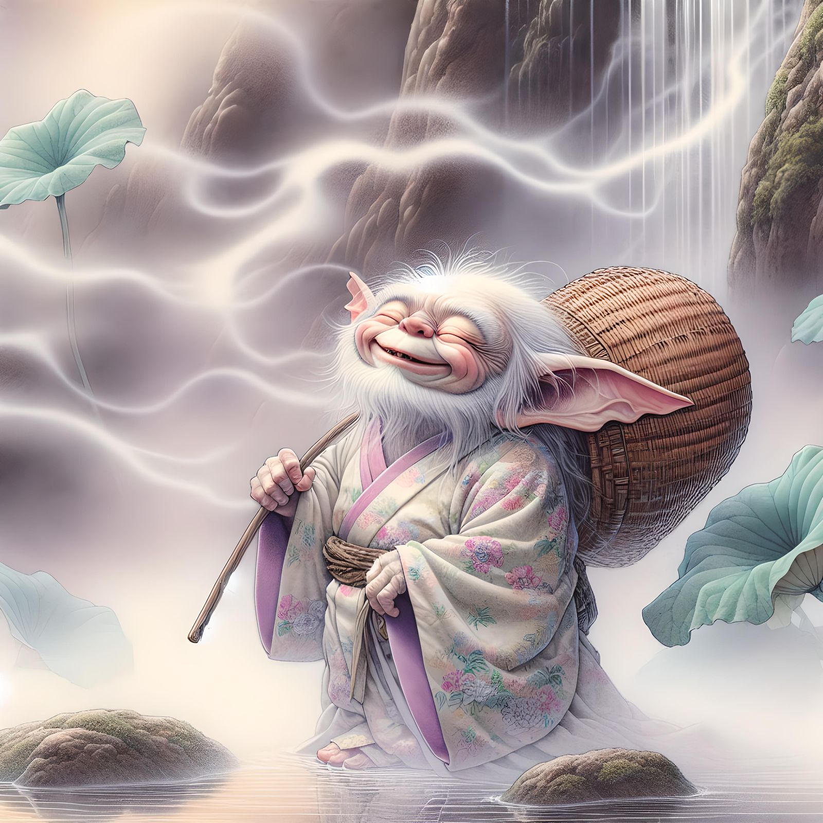 Gremlin Smiles in Muted Isolation: Ukiyo-e Print