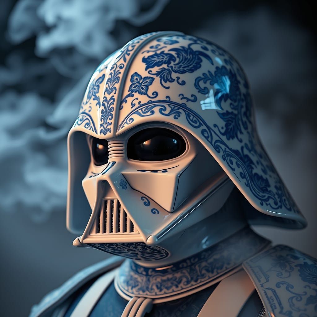 Porcelain Darth Vader Helmet with Blue Floral Patterns