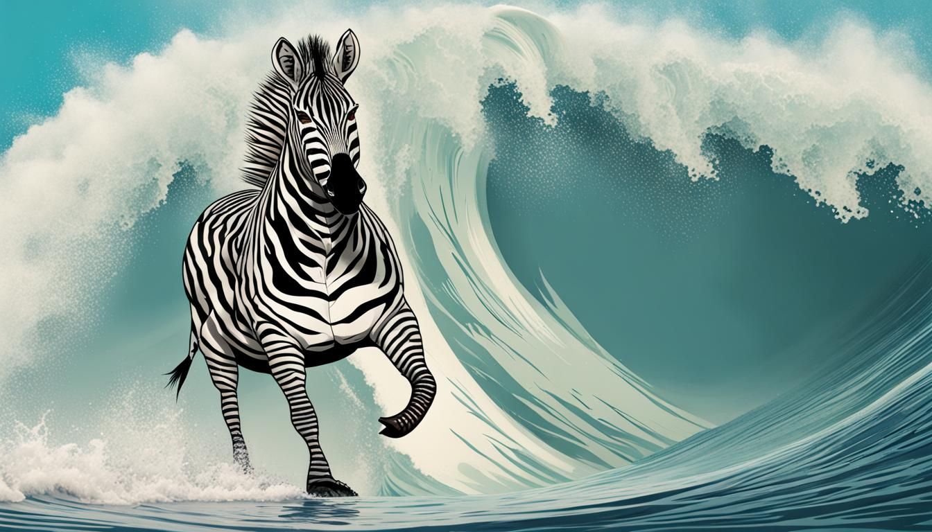 Zebra Surfing a Monster Wave