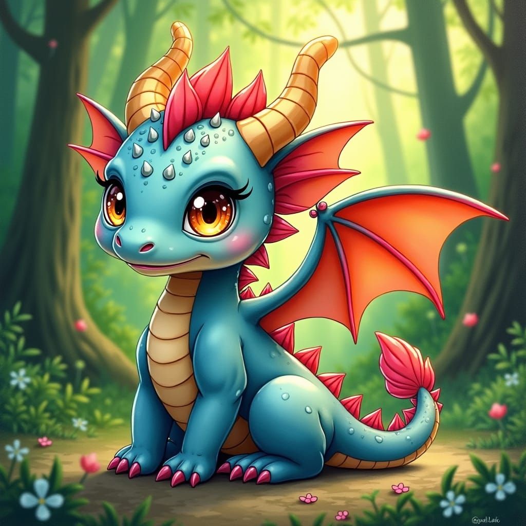 Chibi Dragon in Impressive Gouache Style