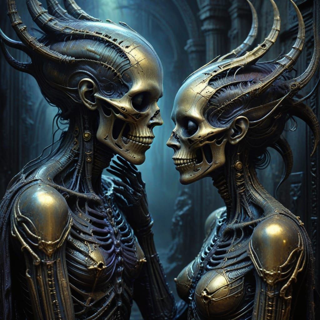 Gods of Life and Death in Vibrant Gothic Style