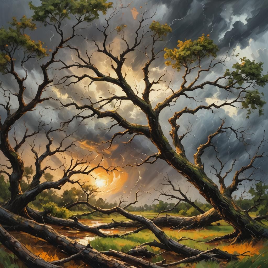 Hurricane Winds in Impasto Oil Painting Style