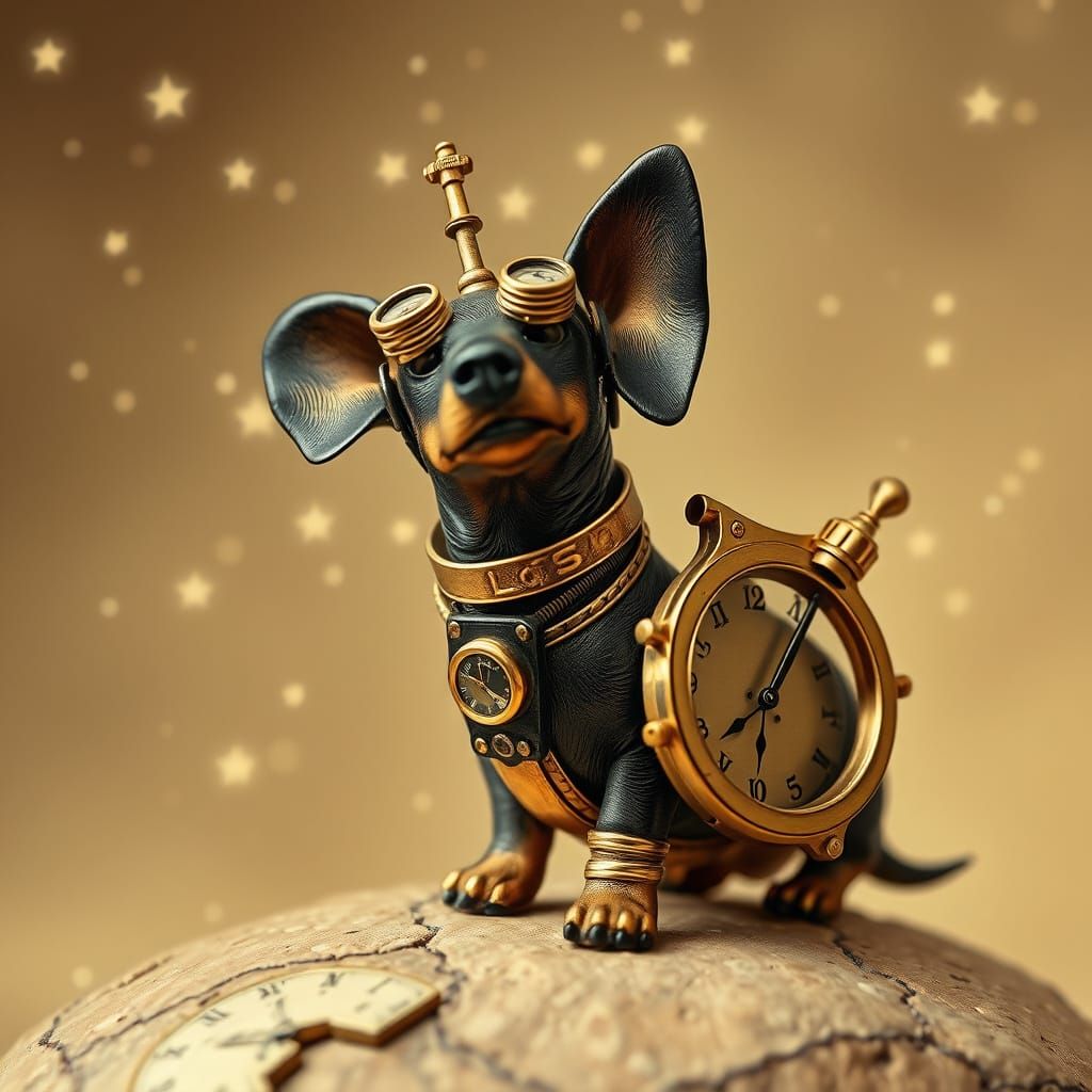 Steampunk Dachshund Charts Starry Night Sky