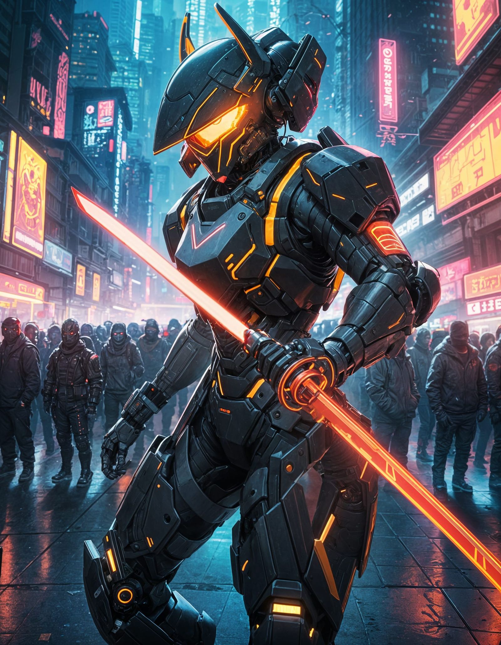 Cyberpunk Cyborg Warrior in Neon City