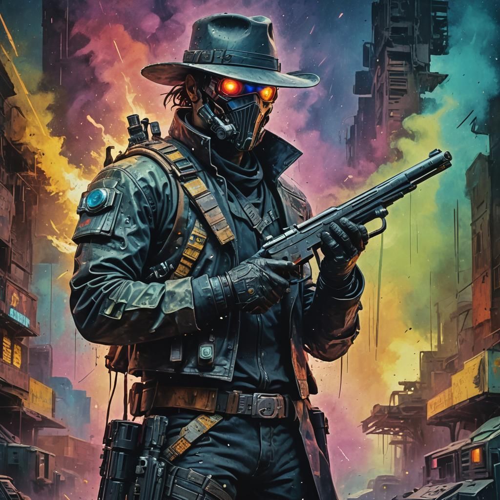 Cyberpunk Gunslinger as Impasto Painting