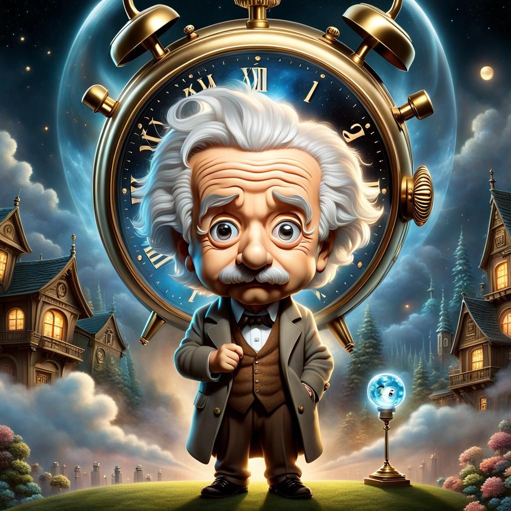 Chibi Einstein with Gigantic Head and Ethereal Watch