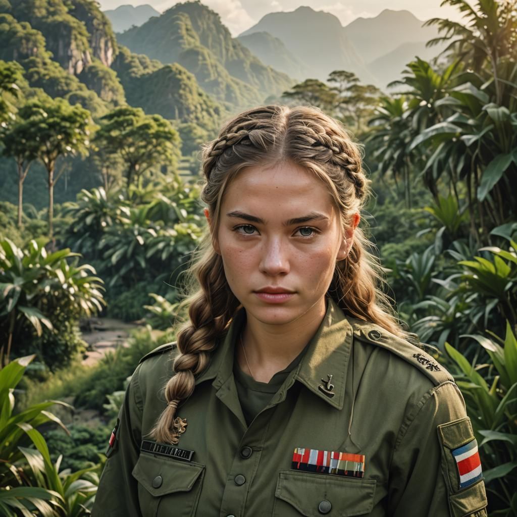 Young Woman in Thai Military Uniform, 1980s Style