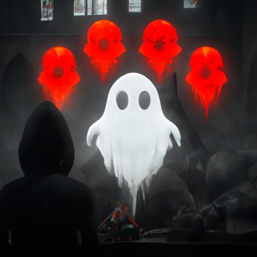 Monochrome Ghosts with a Red Specter, Fantasy Art