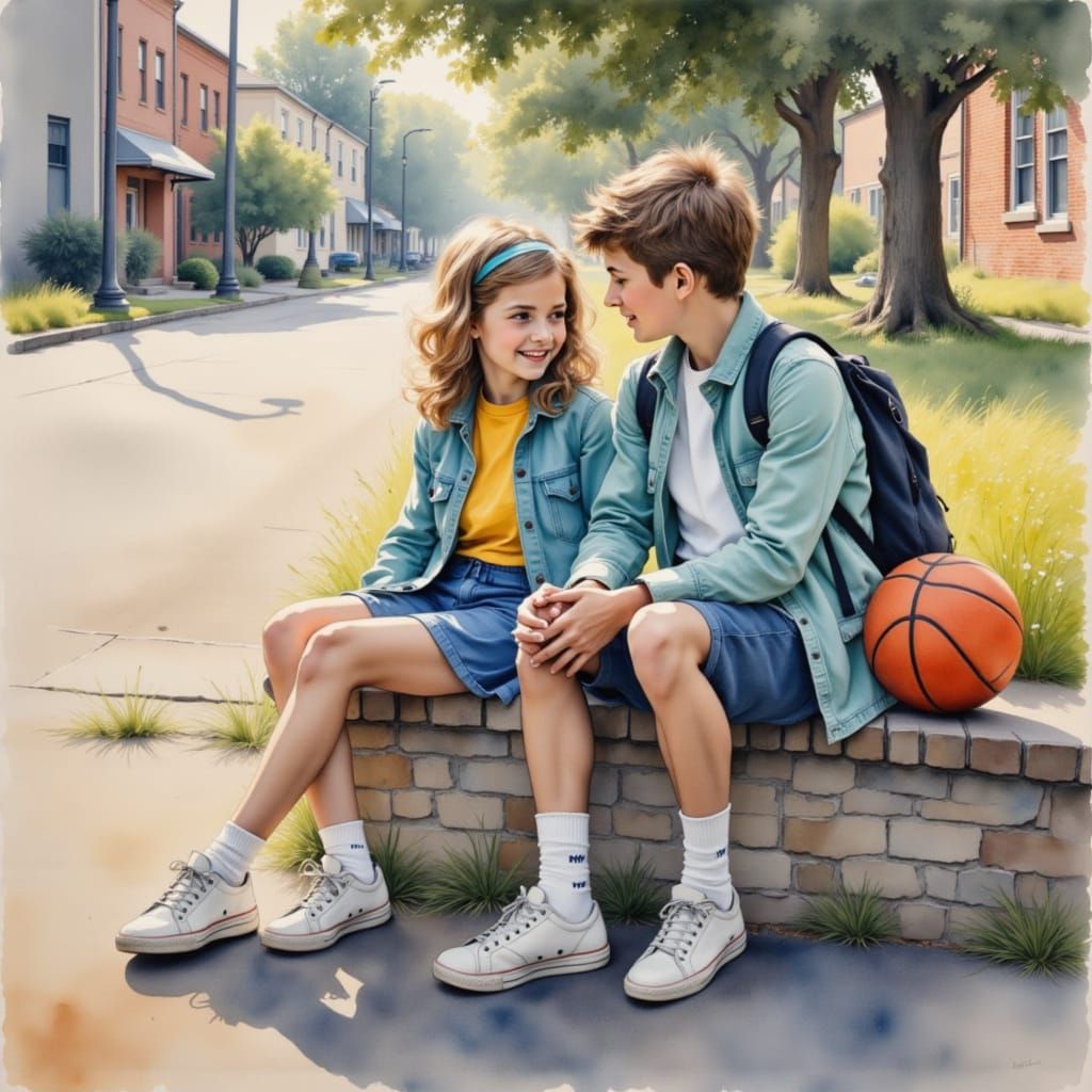 Nostalgic 1980s Middle School Watercolor Illustration
