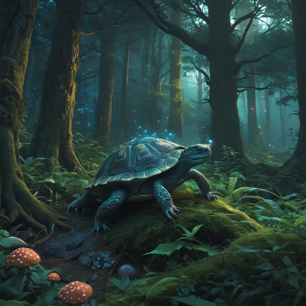 Turtle Lizard Emerges from Mystical Forest