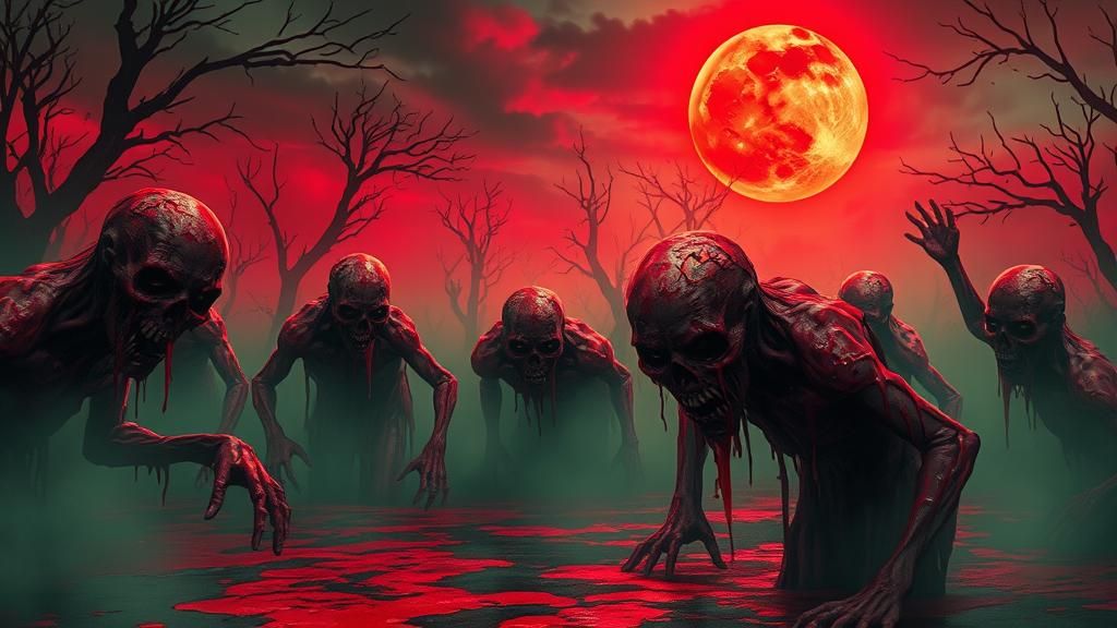Creepy Zombie Horde in a Swamp, Dark Surrealism