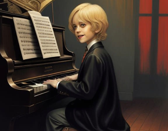 Creepy Child Plays Piano in Garish Style