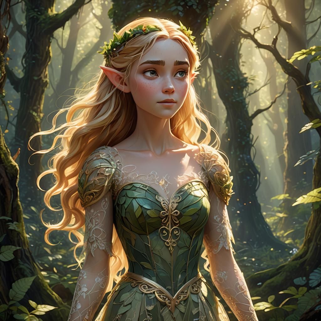 Enchanting Elf in Forest: Pixar Digital Art