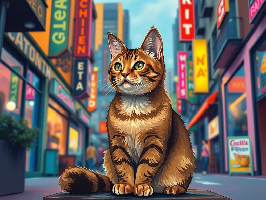 Vibrant Brown Cat in Epic Impressionist Style