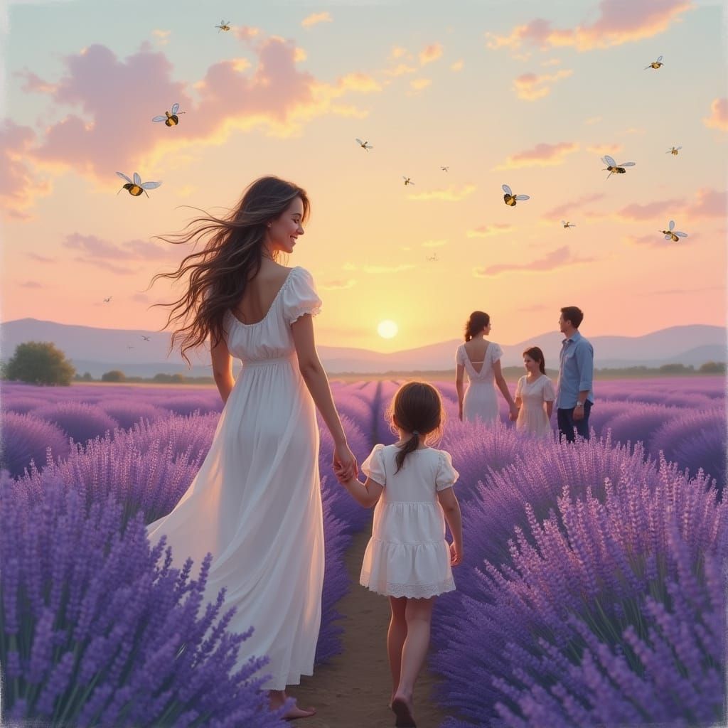 Impressionistic Family Portrait in Lavender Field