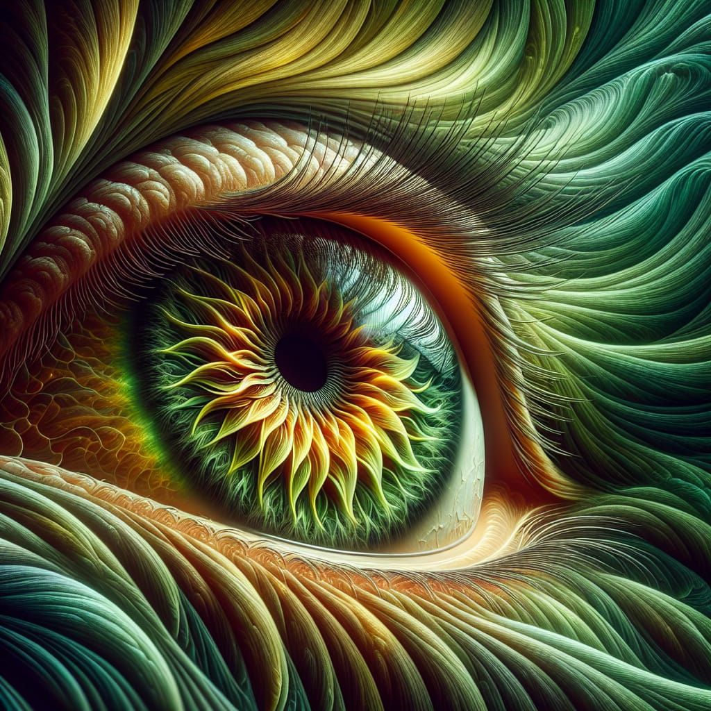 Surreal Eye of Springtime Goddess in Digital Art