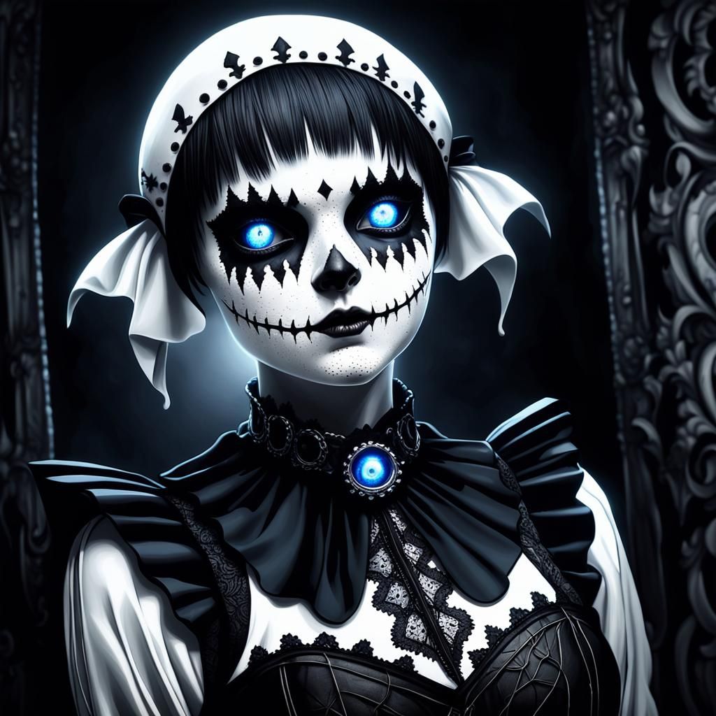 Haunting Jester with Glowing Eyes, Hyper-Realistic Art