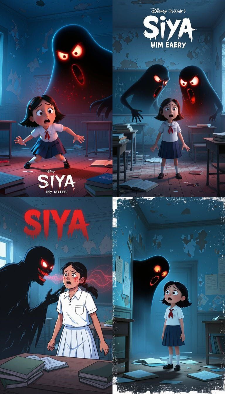 Scared Girl in School Uniform Facing Shadow Monster