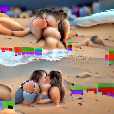 Lesbian Couple Kissing on Beach in 8K