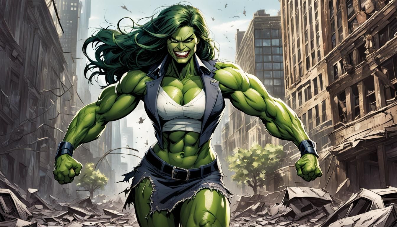Victorious She-Hulk Smiles with Muscle Tears