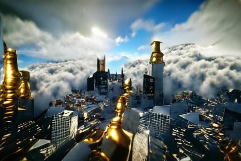Golden Cloud City in Unreal Engine Style