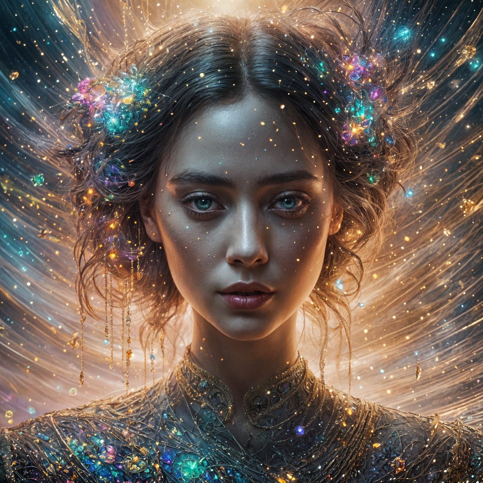 Hyperrealistic Painting of a Woman with Parallel Universe Gl...