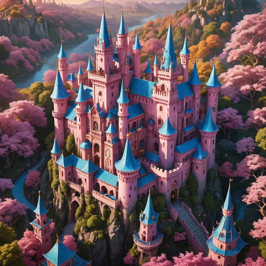 Glittering Pink Castle with Eastern Architecture