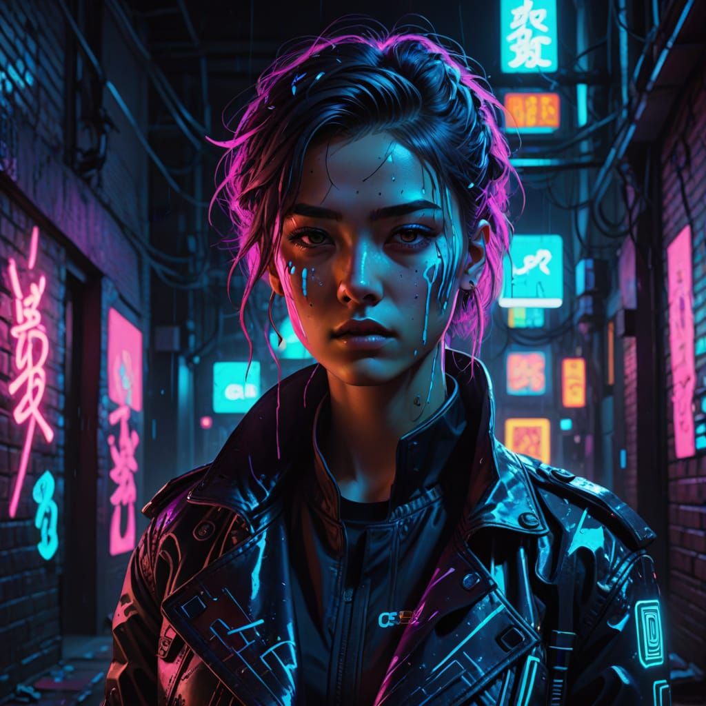 Glowing Cyberpunk Kpop Idol in Neon Hues