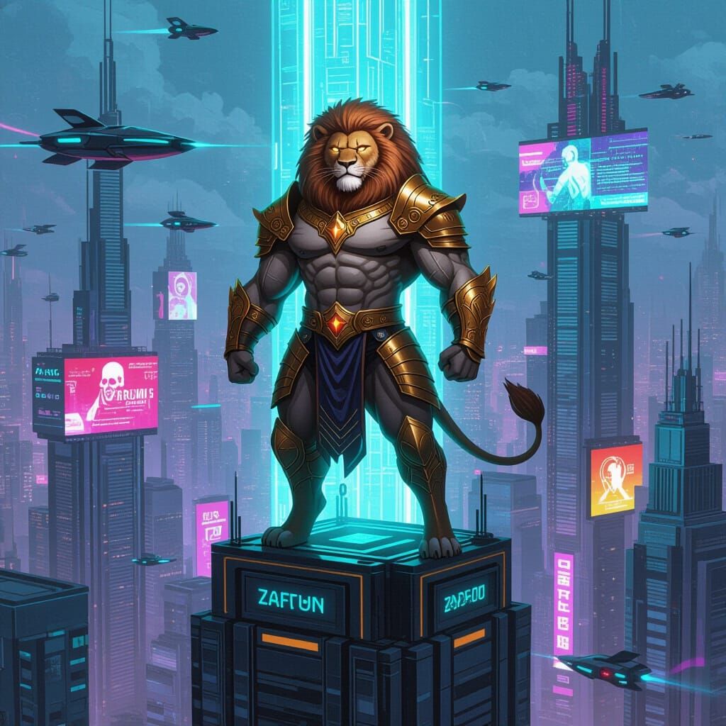 Cyberpunk Lion King of the Futuristic City