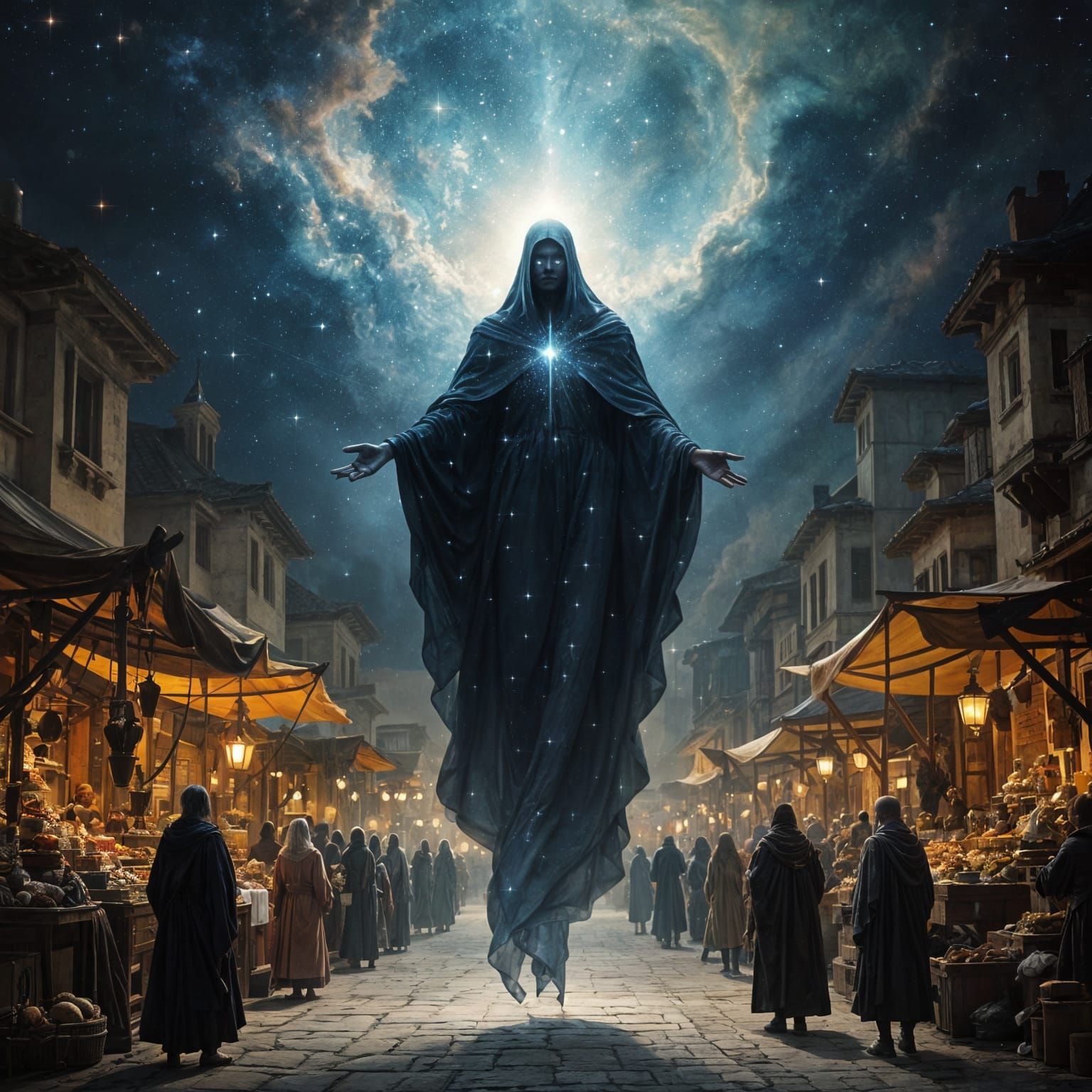 Celestial Being Descends on Medieval Market