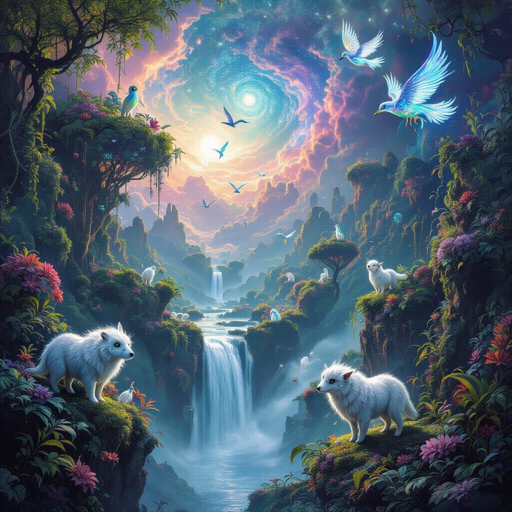 Surreal Dreamscape with Fantastical Creatures and Alien Flor...