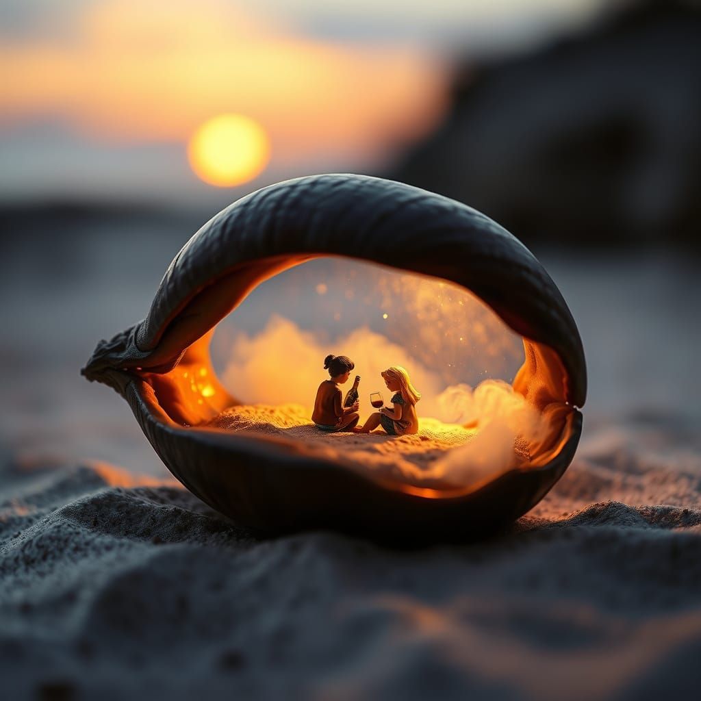 Ethereal Beach Sunset Inside Chestnut Shell