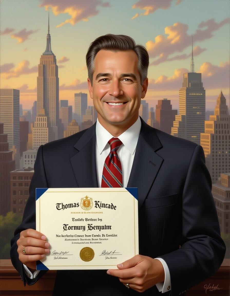 Man in Suit Receives Certificate in City Office