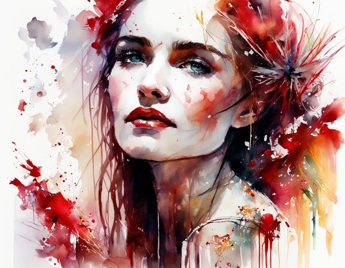 Lady in Red: Whimsical Watercolour Portrait