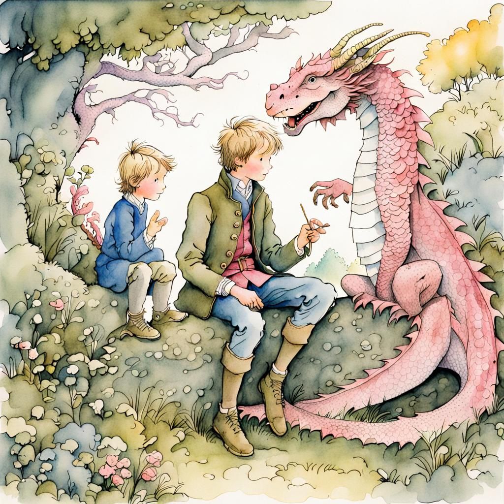 Fairy Tale Prince and Dragon: Watercolor Illustration
