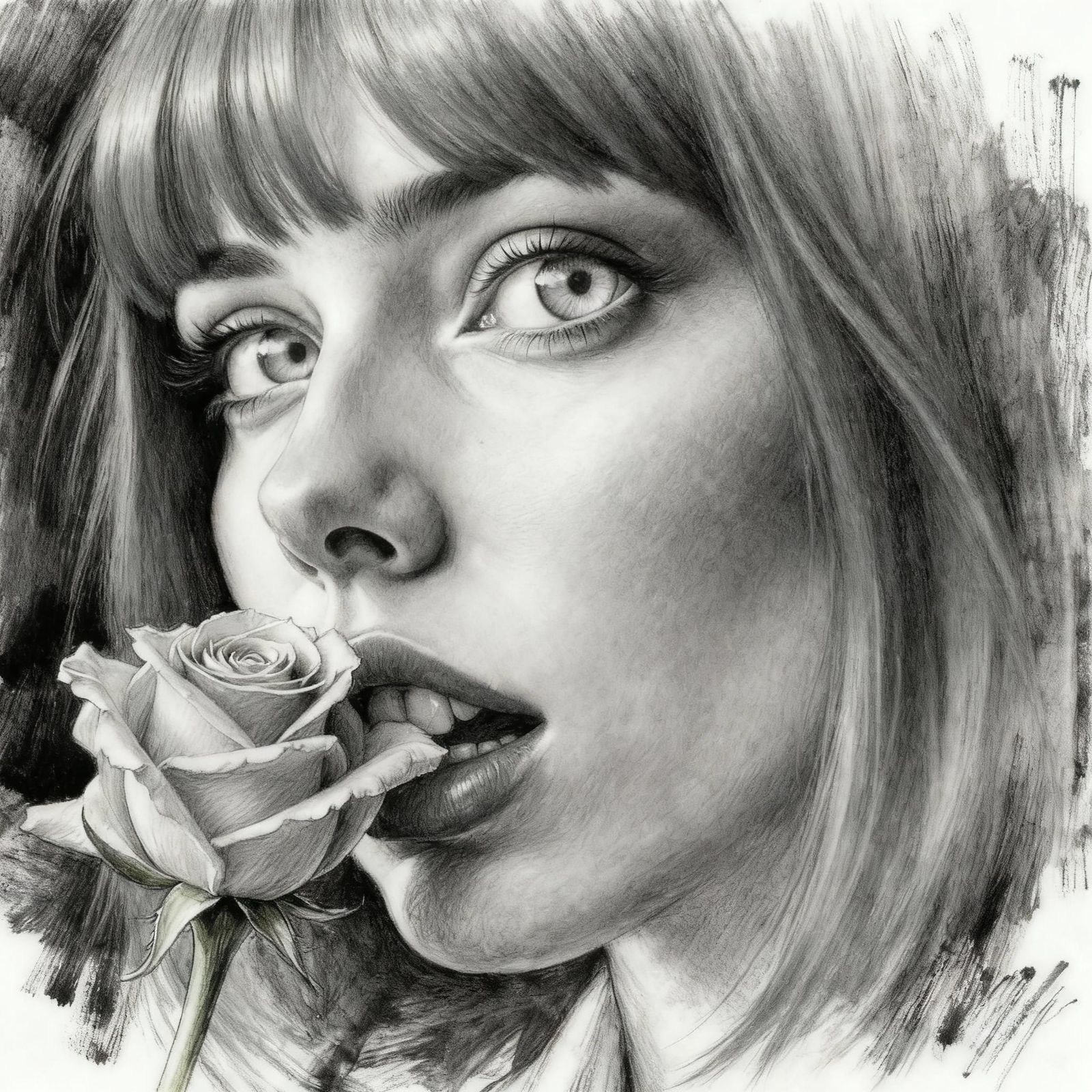 Charcoal Portrait with Pink Accents