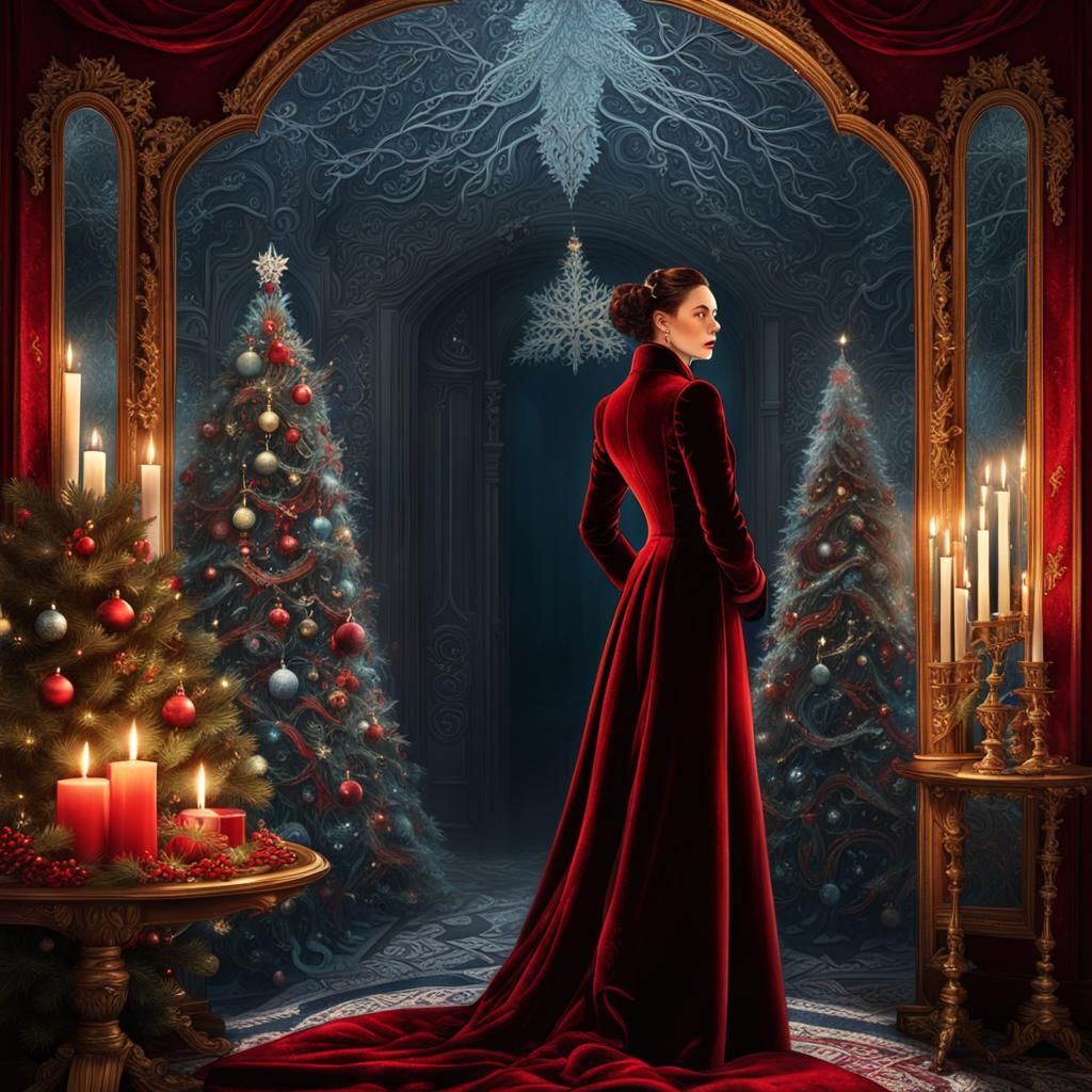 Crimson Dominatrix Unveiling Mystery in Dark Christmas Eve