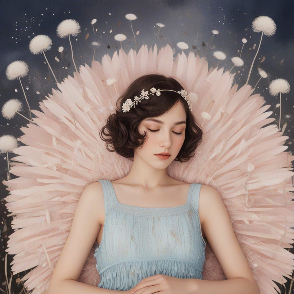 Sleeping Child on Dandelion Seeds: Watercolor Dreamscape