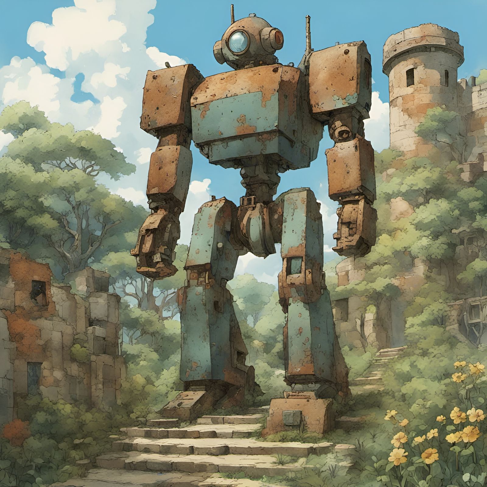 Rusted Robot Ruins Inspired by Miyazaki's Castle in the Sky