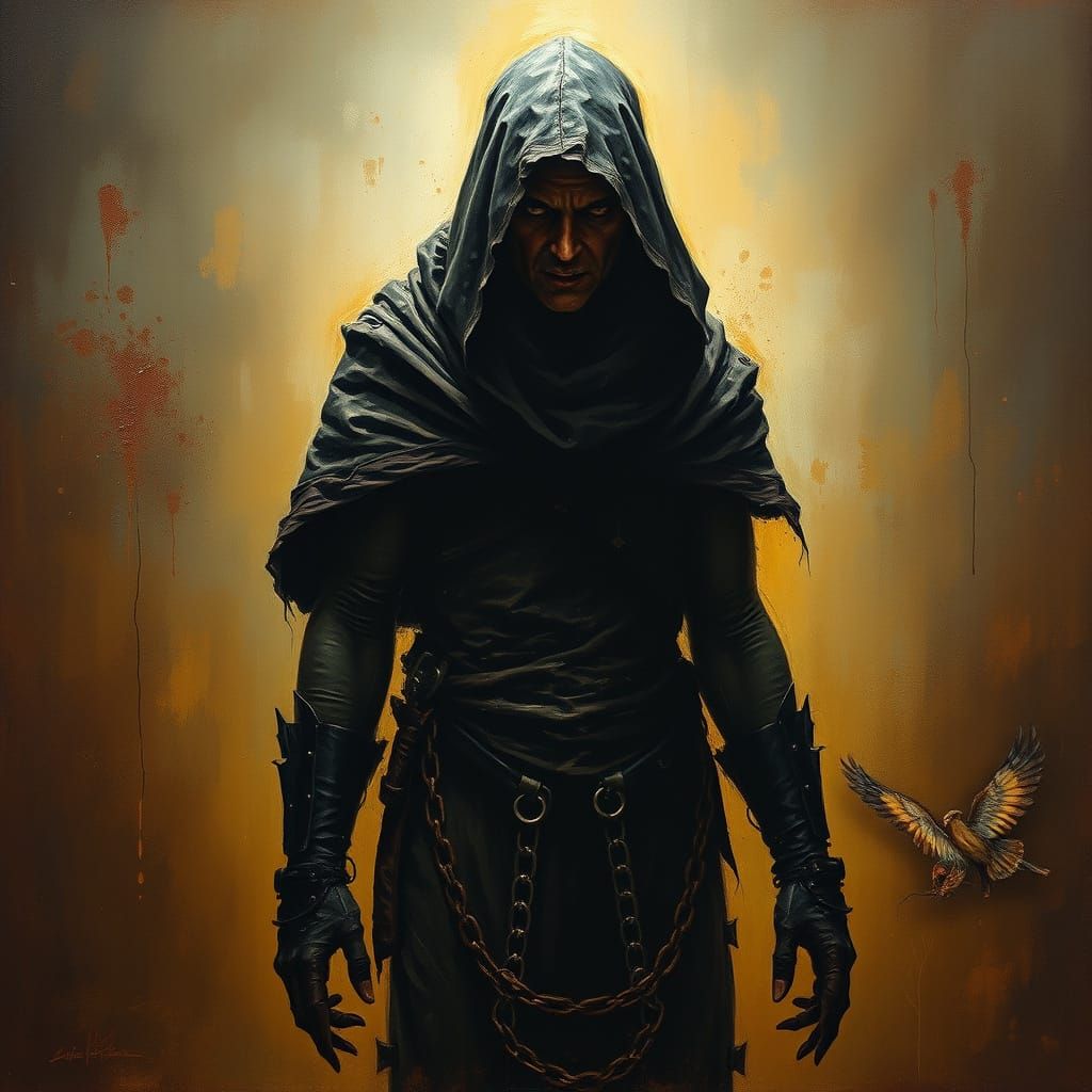 Dark Fantasy Figure in Oil Painting with Earth Tones