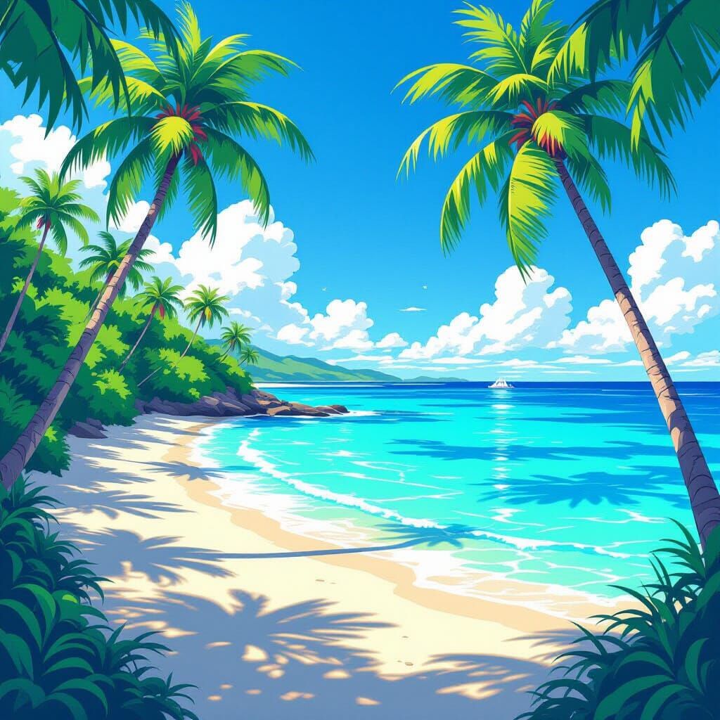 Tropical Beach in Anime Manga Style