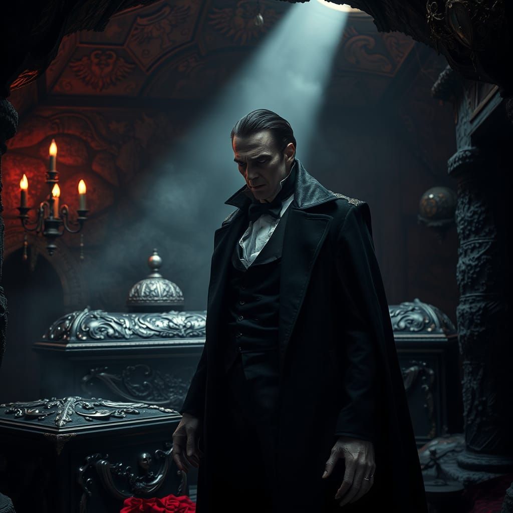 Vampire Strahd in Dark Gothic Tomb, 8k Realism